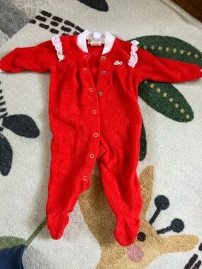 Lacoste Red Footed Baby One-Piece with White Trim